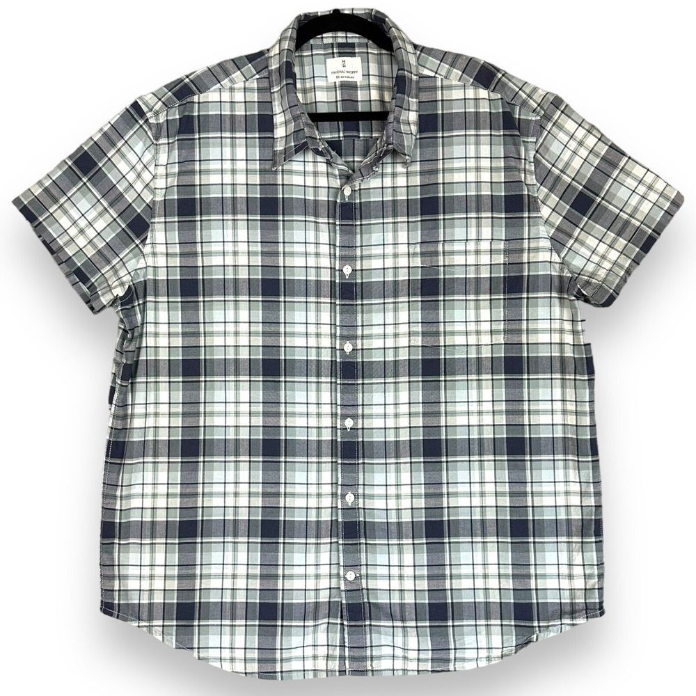 Mutual Weave‎ Men's XXL Blue Short Sleeve Button Up Shirt Stretch EUC